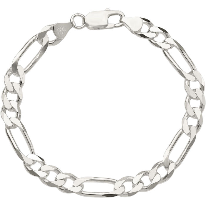 925 Sterling Silver 7.5mm Figaro Link Chain Bracelet