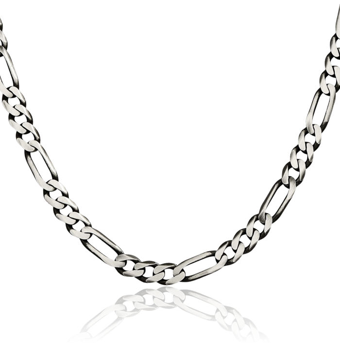 925 Sterling Silver Vintage 7.5mm Figaro Link Chain Necklace