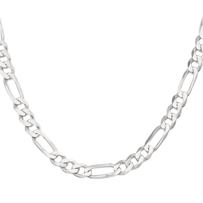 925 Sterling Silver 7.5mm Figaro Link Chain Necklace