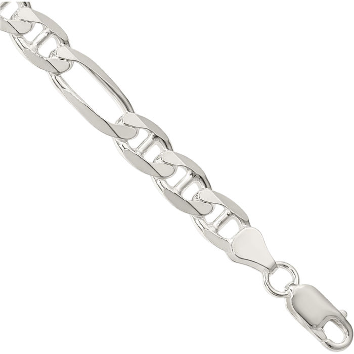 925 Sterling Silver 7.5mm Figaro Link Anchor Mariner Chain Bracelet