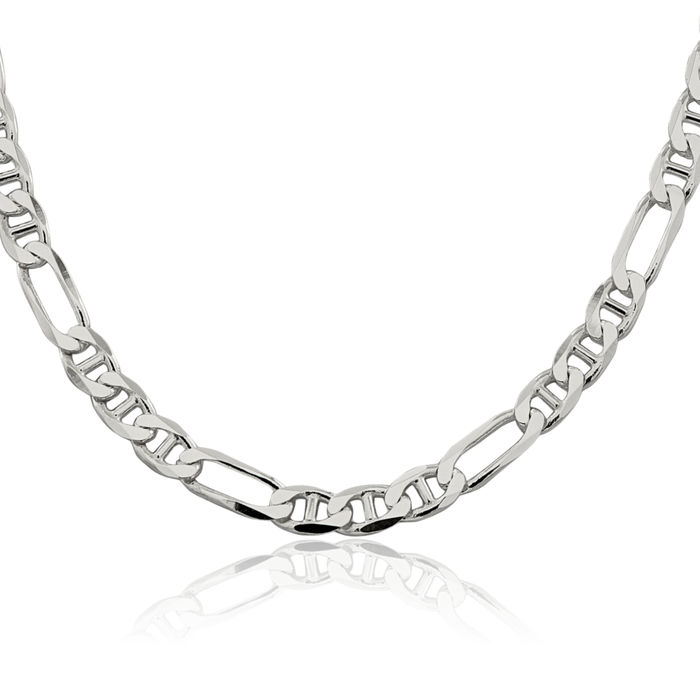 925 Sterling Silver 7.5mm Figaro Link Anchor Mariner Chain Necklace