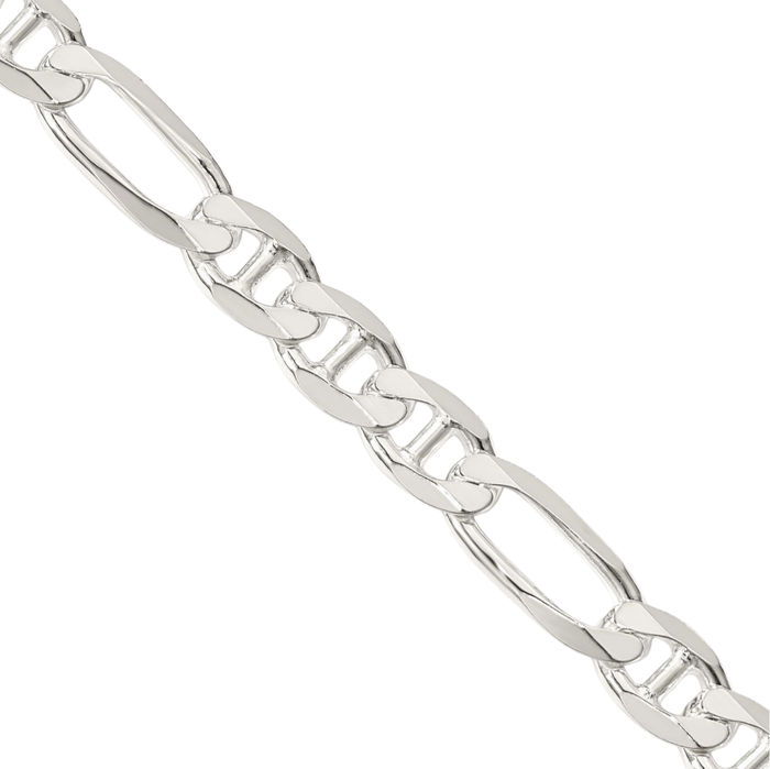 925 Sterling Silver 7.5mm Figaro Link Anchor Mariner Chain Necklace