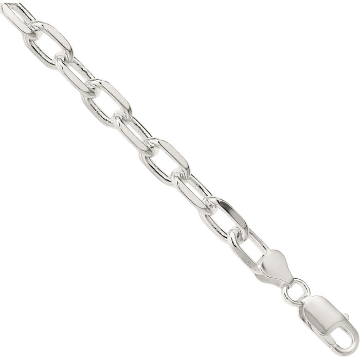 925 Sterling Silver 7.5mm Long Cable Rolo Link Chain Bracelet