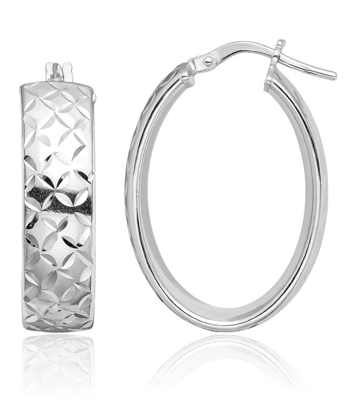 925 Sterling Silver 7.5mm Oval Medium Hoop Earrings