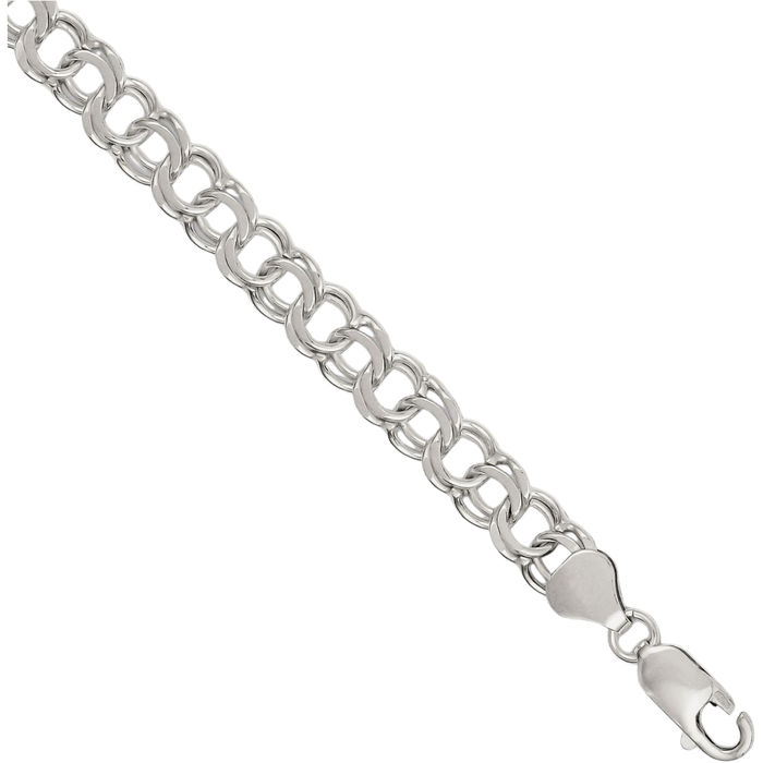 925 Sterling Silver 7.6mm Double Link Chain Charm Bracelet