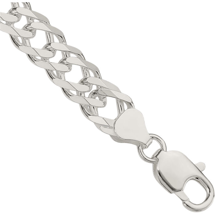 925 Sterling Silver 7.75mm 6 Side Double Curb Link Chain Bracelet