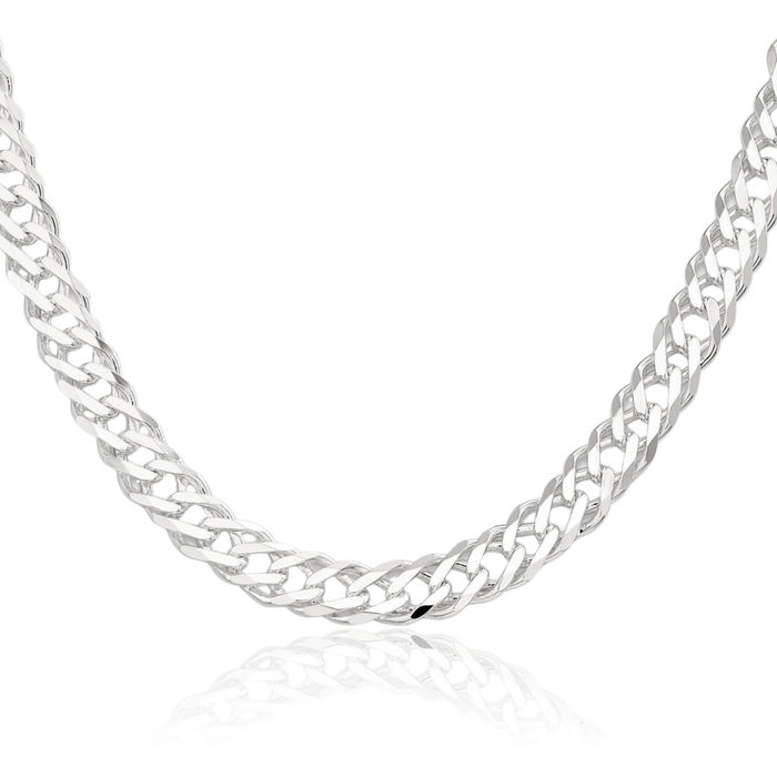 925 Sterling Silver 7.75mm 6 Side Double Curb Link Chain Necklace