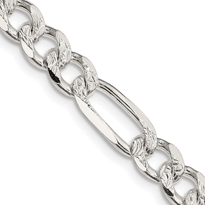 925 Sterling Silver 7.25mm Figaro Link Chain Necklace