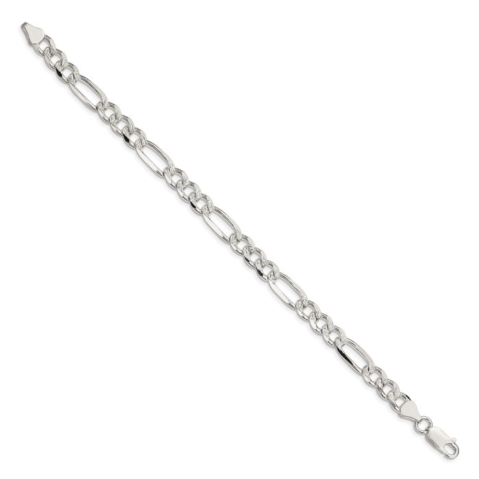 925 Sterling Silver 7.25mm Figaro Link Chain Bracelet