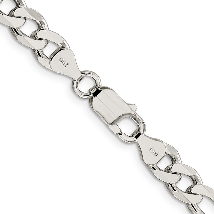 925 Sterling Silver 7.25mm Figaro Link Chain Necklace