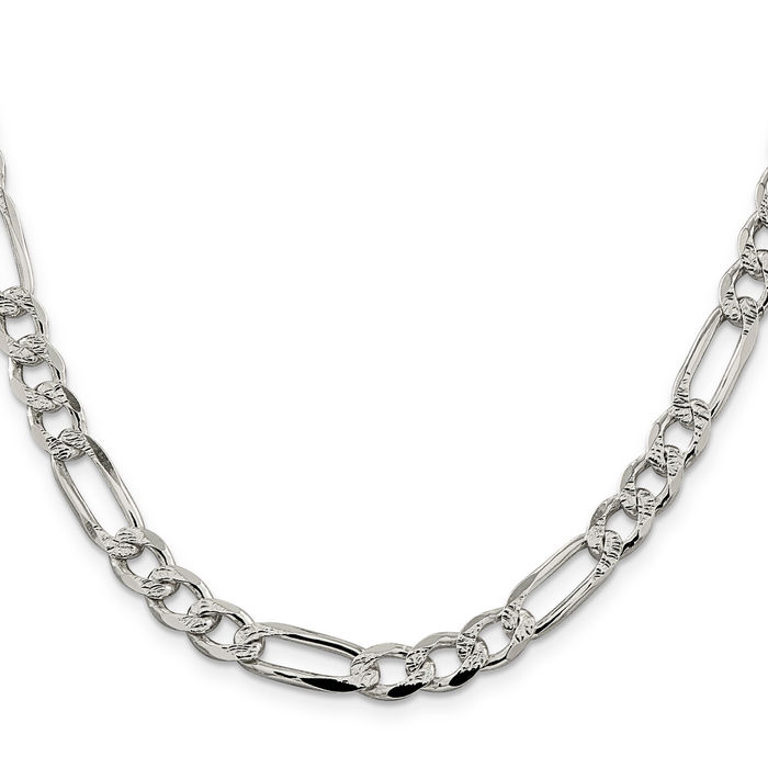 925 Sterling Silver 7.25mm Figaro Link Chain Necklace