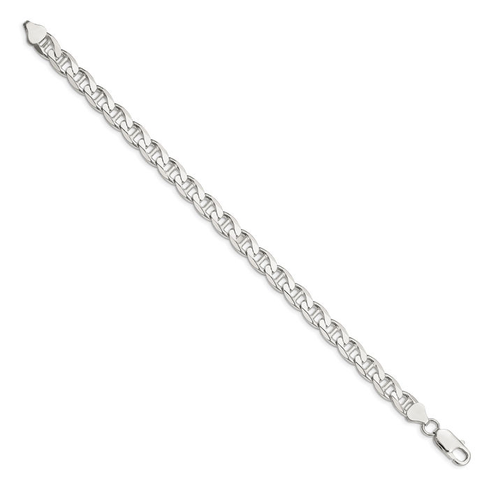 925 Sterling Silver 7.4mm Anchor Mariner Curb Link Chain Bracelet