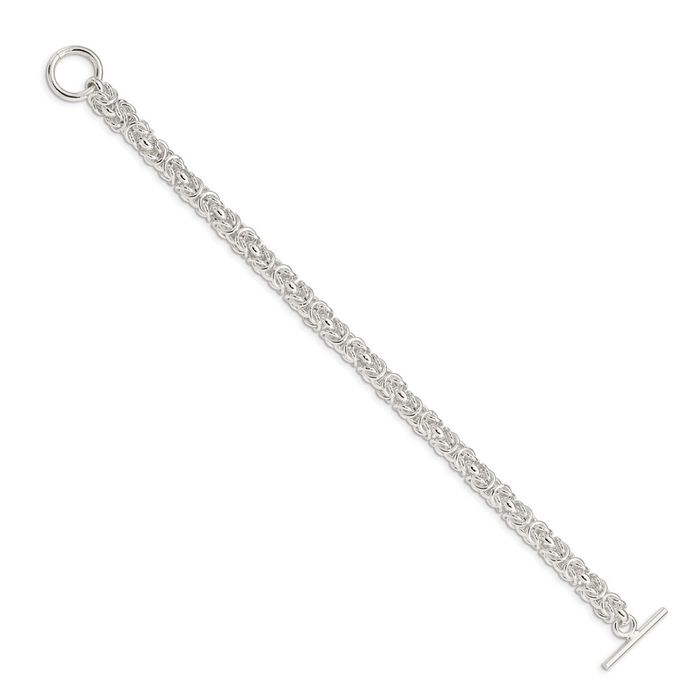 925 Sterling Silver Byzantine Link Chain Bracelet Toggle Clasp