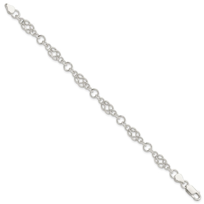 925 Sterling Silver Love Knot Link Chain Bracelet