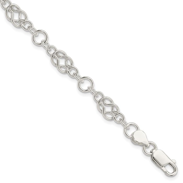 925 Sterling Silver Love Knot Link Chain Bracelet