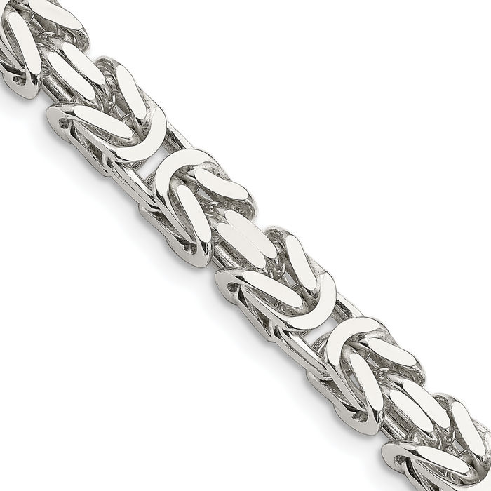 925 Sterling Silver 7.5mm Byzantine Link Chain Necklace Viking