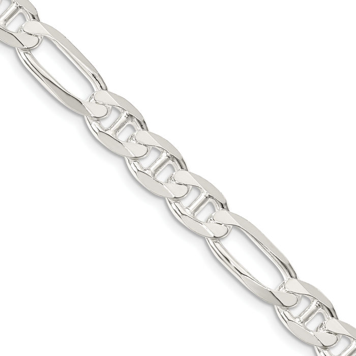 925 Sterling Silver 7.5mm Figaro Link Anchor Mariner Chain Necklace