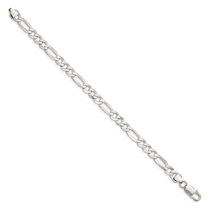 925 Sterling Silver 7mm Figaro Link Chain Bracelet