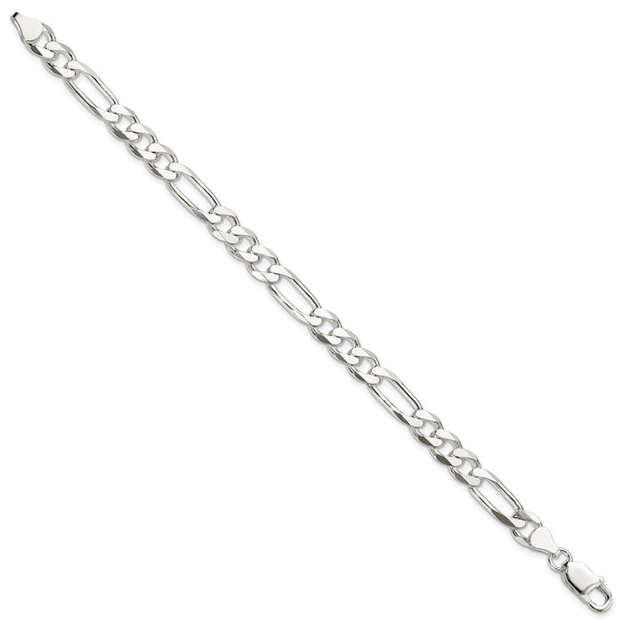 925 Sterling Silver 7.5mm Figaro Link Chain Bracelet