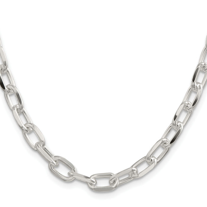 925 Sterling Silver 7.5mm Long Cable Rolo Link Chain Belcher Necklace