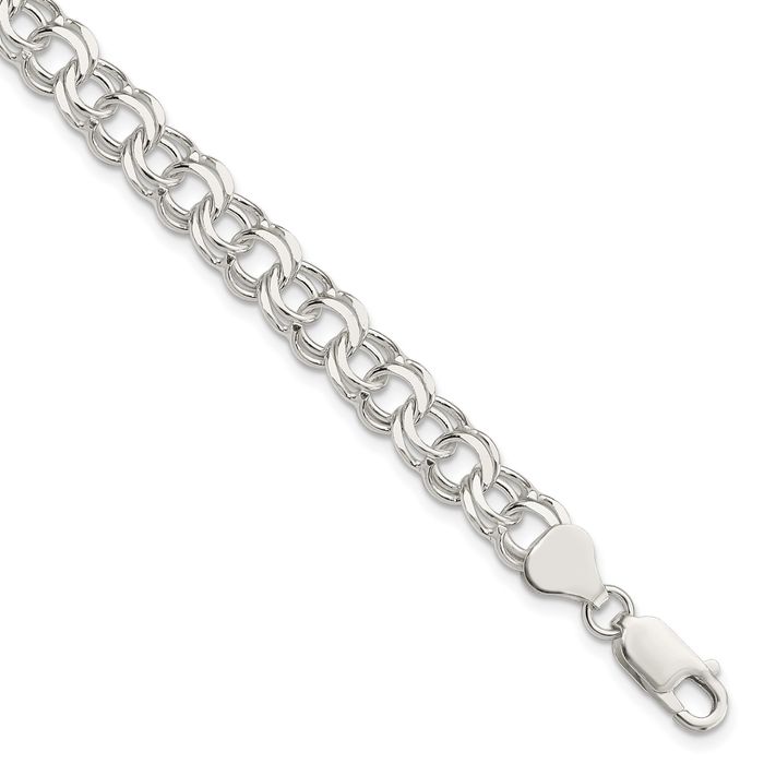 925 Sterling Silver 7.6mm Double Link Chain Charm Bracelet