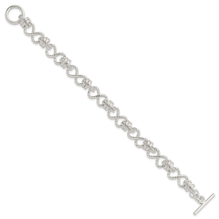 925 Sterling Silver Link Chain Bracelet Toggle Clasp