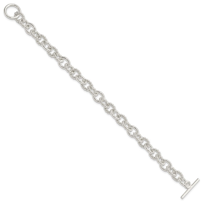 925 Sterling Silver Link Chain Bracelet Toggle Clasp