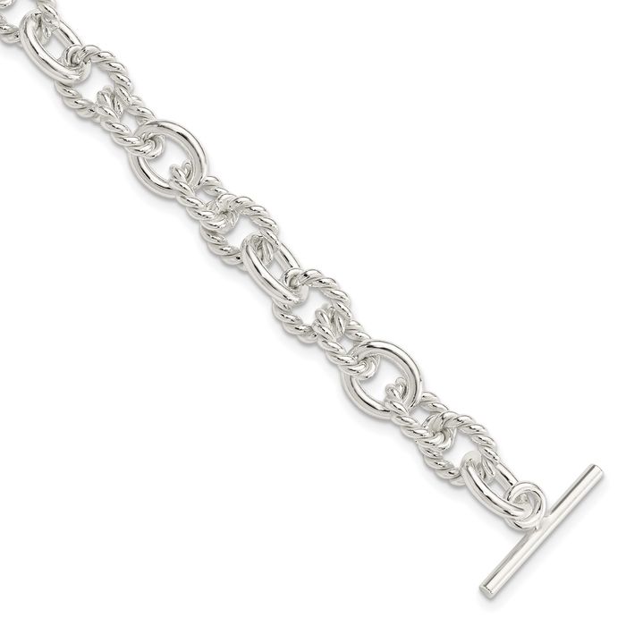 925 Sterling Silver Link Chain Bracelet Toggle Clasp