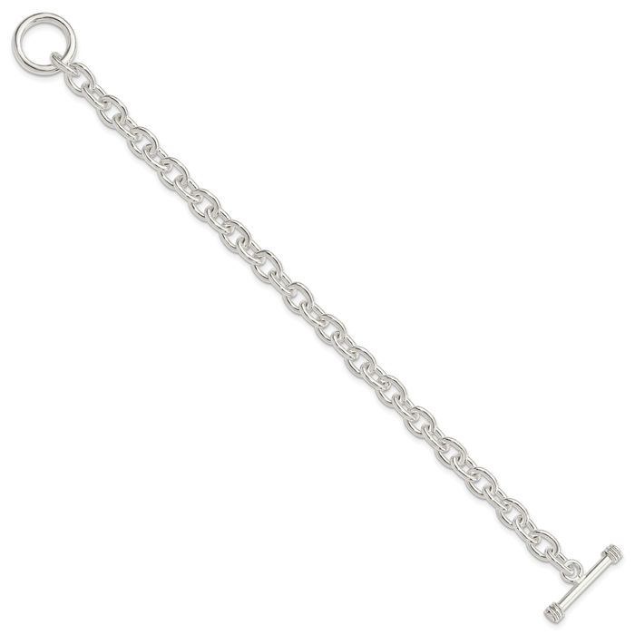 925 Sterling Silver Link Chain Bracelet Toggle Clasp