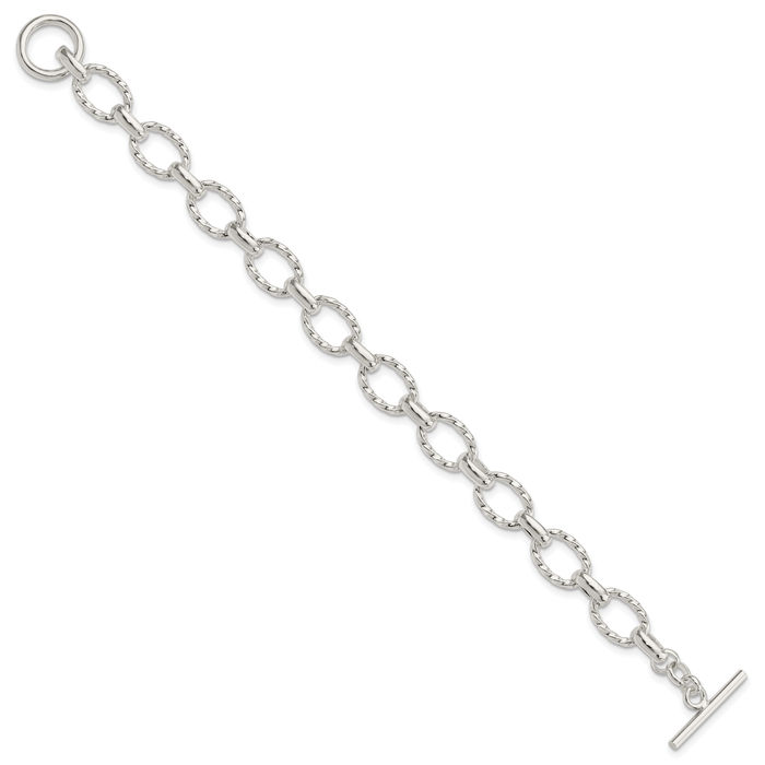 925 Sterling Silver Link Chain Bracelet Toggle Clasp