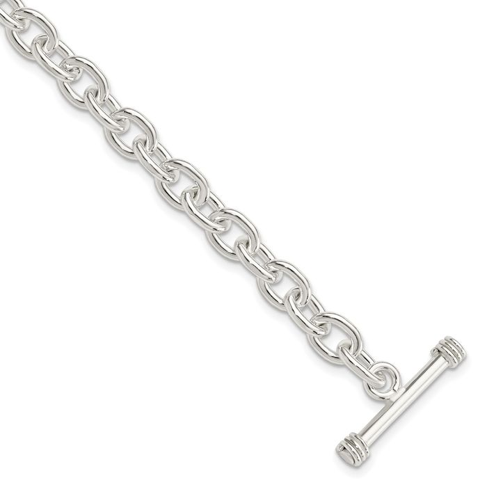 925 Sterling Silver Link Chain Bracelet Toggle Clasp