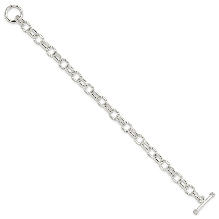 925 Sterling Silver Link Chain Bracelet Toggle Clasp