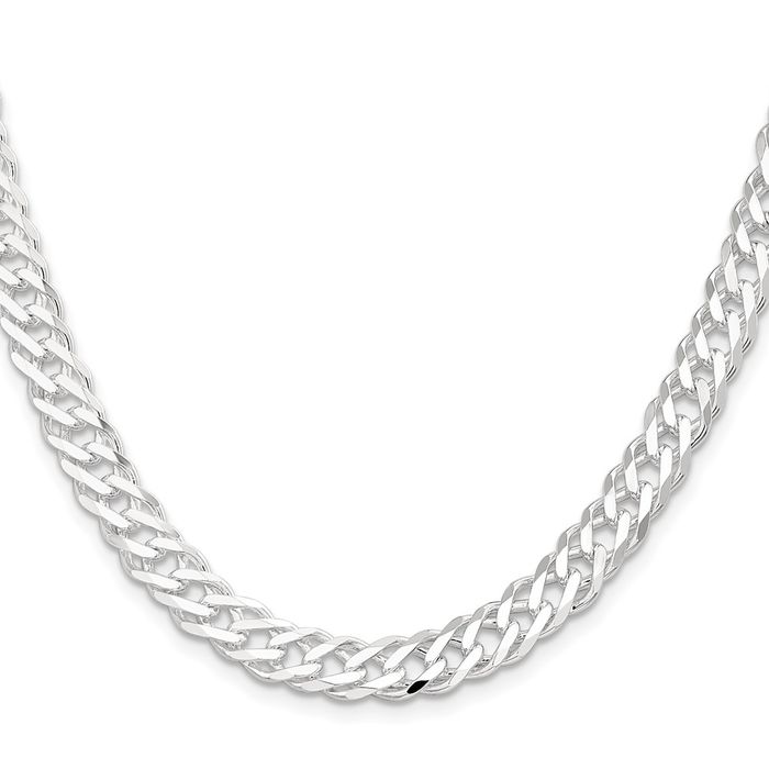 925 Sterling Silver 7.75mm 6 Side Double Curb Link Chain Necklace