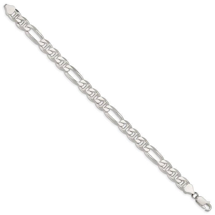 925 Sterling Silver 8.25mm Figaro Link Anchor Mariner Chain Bracelet