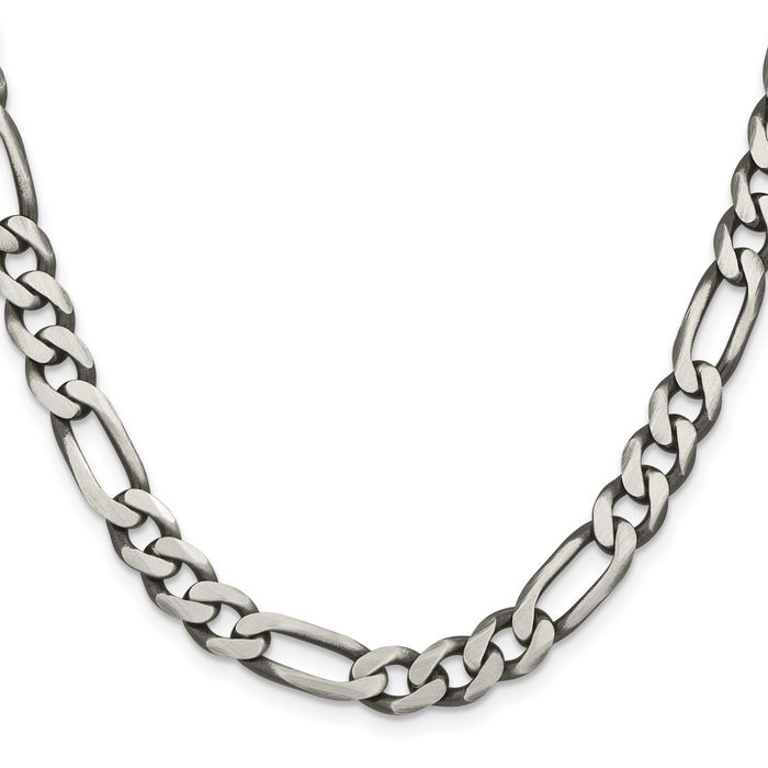 925 Sterling Silver Vintage 7.75mm Figaro Link Chain Necklace