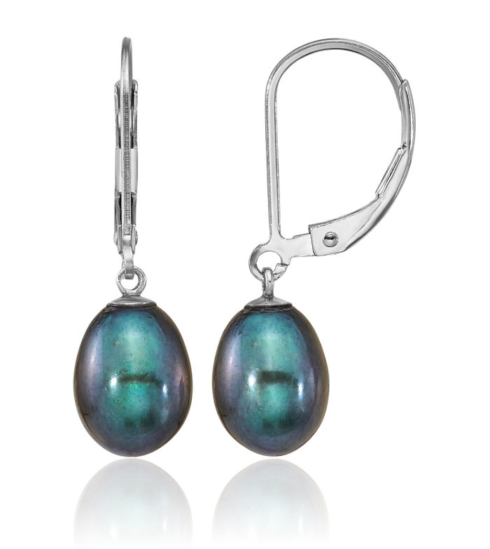 925 Sterling Silver 7mm Black Teardrop Freshwater Cultured Pearl Drop Dangle Earrings