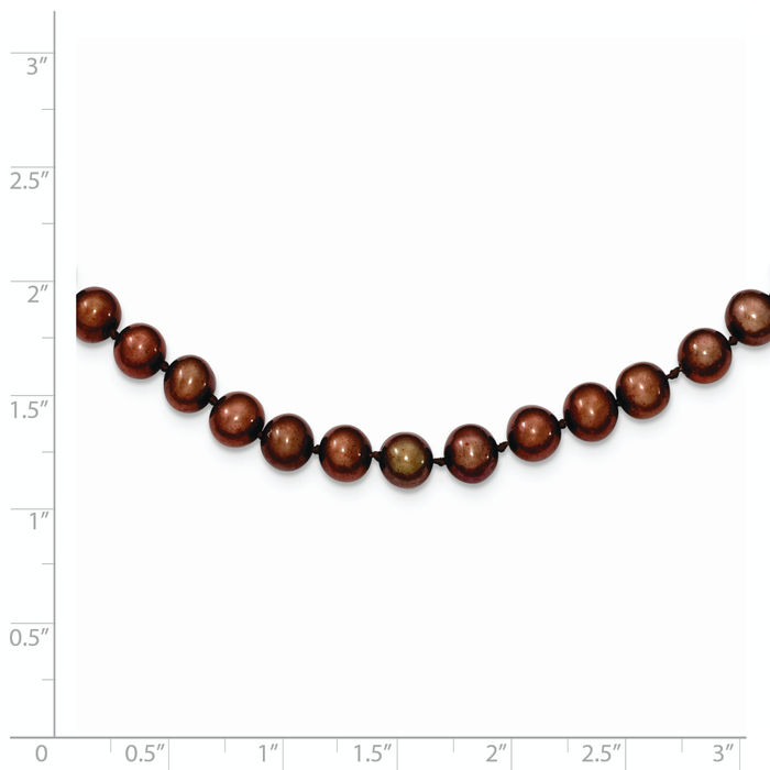 925 Sterling Silver 6mm Brown Near Round Freshwater Cultured Pearl Necklace Chain