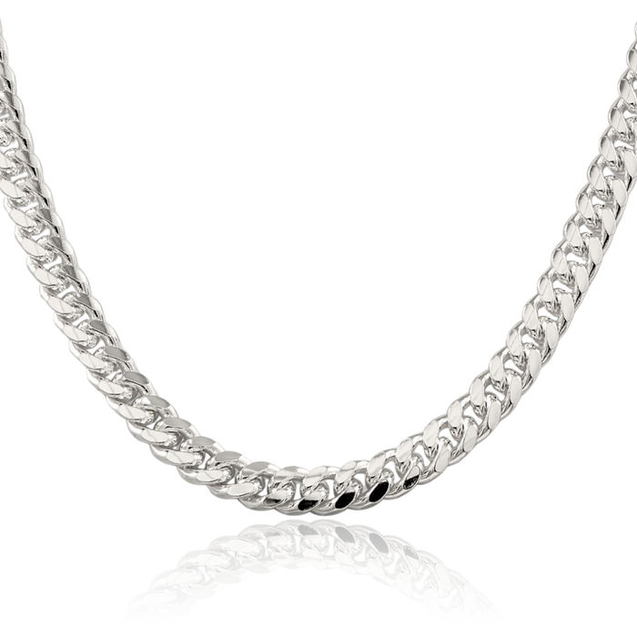 925 Sterling Silver 7mm Side Curb Link Chain Necklace