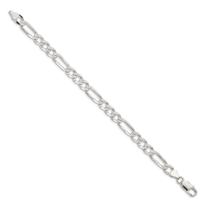 925 Sterling Silver 7mm Figaro Link Chain Bracelet