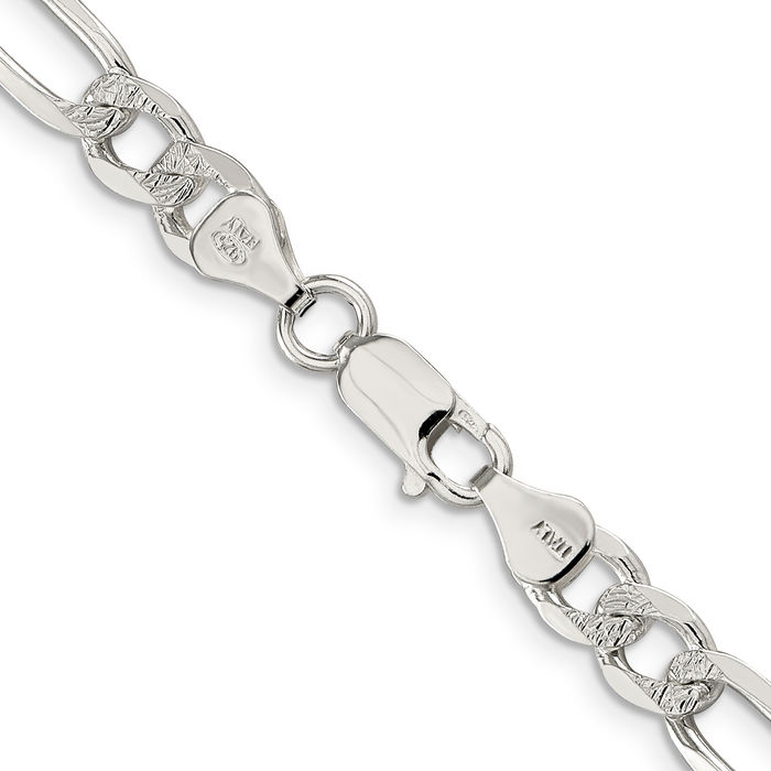 925 Sterling Silver 7mm Figaro Link Chain Necklace