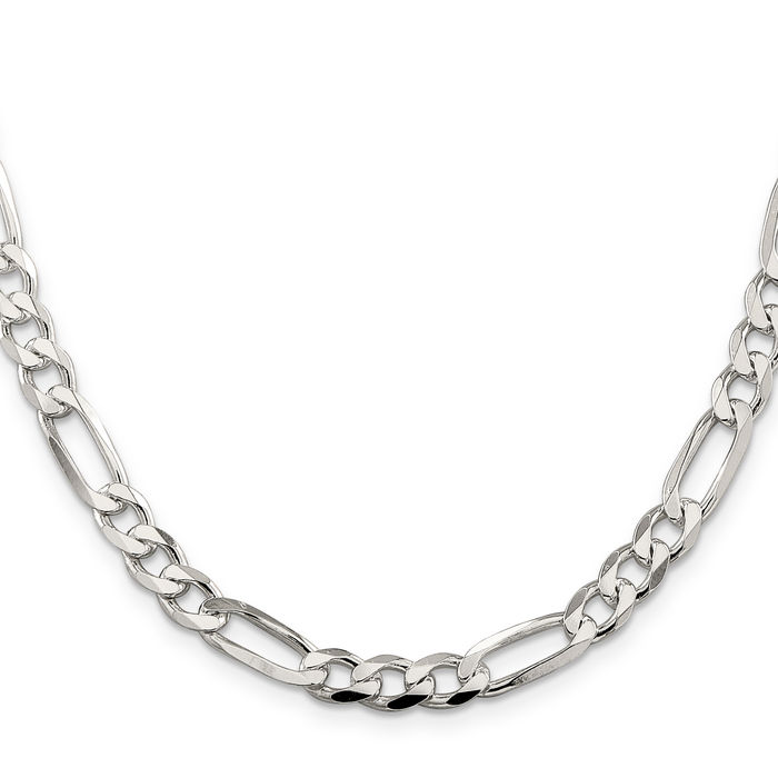 925 Sterling Silver 7mm Figaro Link Chain Necklace