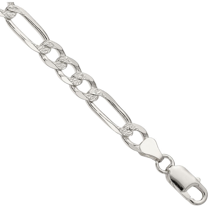 925 Sterling Silver 7mm Figaro Link Chain Bracelet