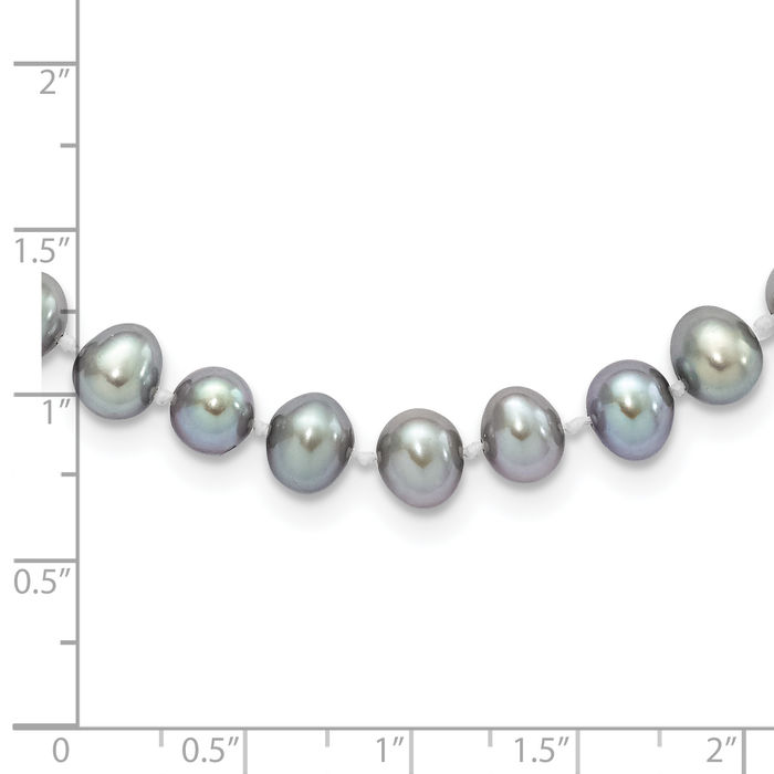 925 Sterling Silver 6mm Grey Near Round Freshwater Cultured Pearl Chain Bracelet