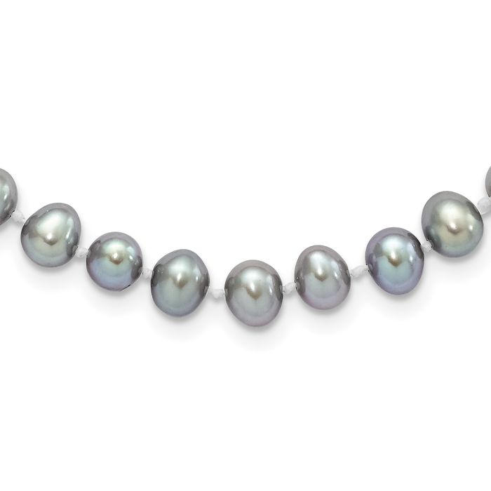 925 Sterling Silver 6mm Grey Near Round Freshwater Cultured Pearl Necklace Chain