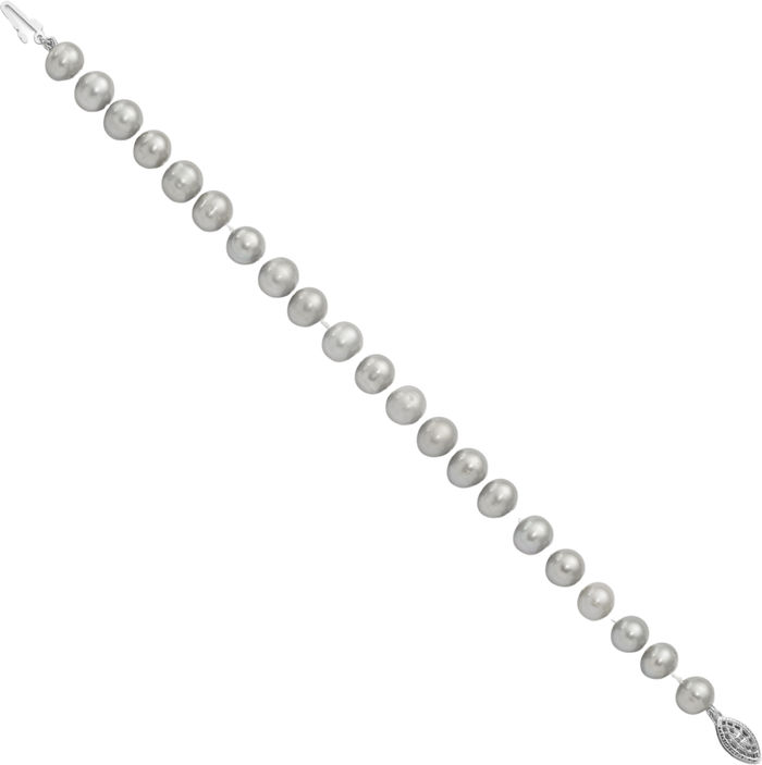 925 Sterling Silver 7mm Grey Near Round Freshwater Cultured Pearl Chain Bracelet