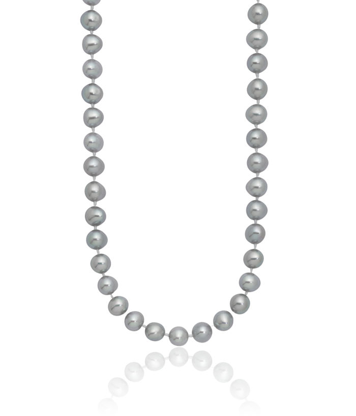 925 Sterling Silver 7mm Grey Near Round Freshwater Cultured Pearl Necklace Chain