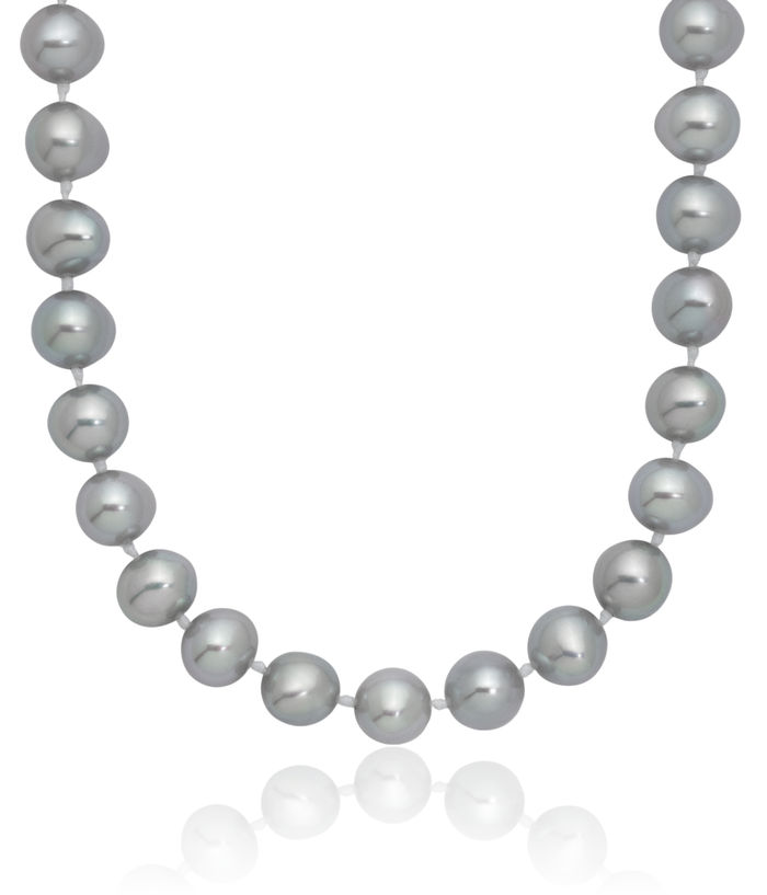 925 Sterling Silver 7mm Grey Near Round Freshwater Cultured Pearl Necklace Chain