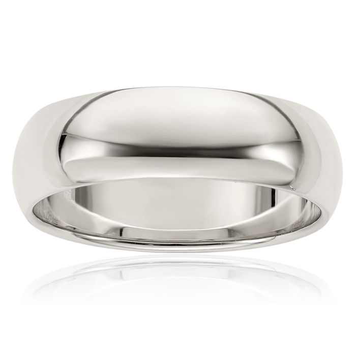 925 Sterling Silver 7mm Half Round Plain Classic Wedding Band Ring