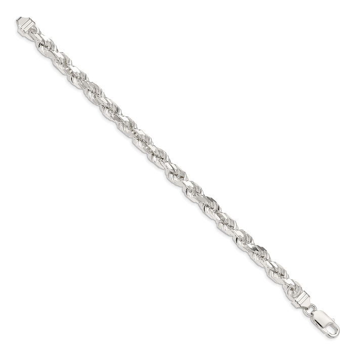 925 Sterling Silver 6.5mm 8 Rope Chain Bracelet