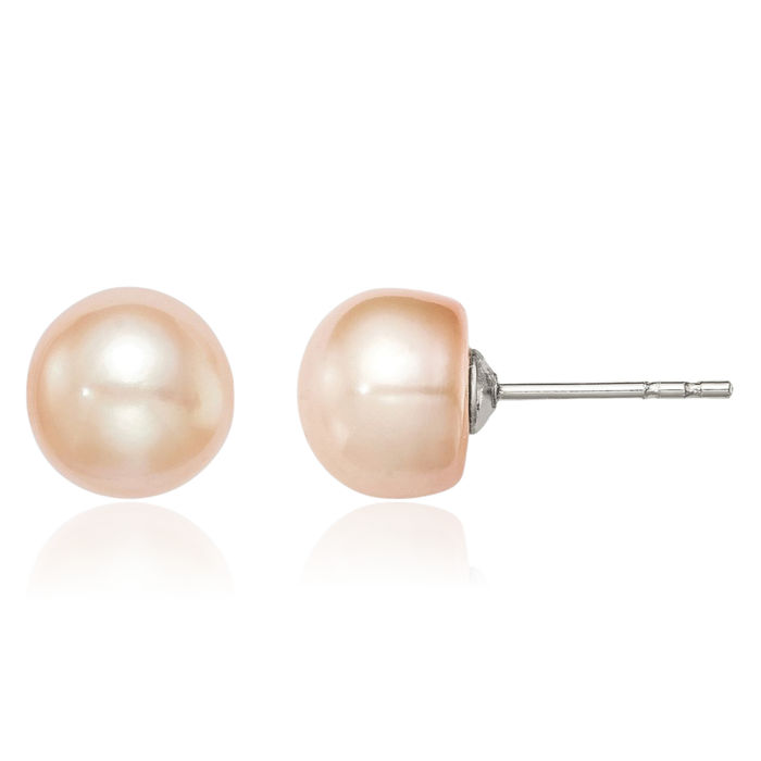 925 Sterling Silver 7mm Pink Button Freshwater Cultured Pearl Stud Earrings